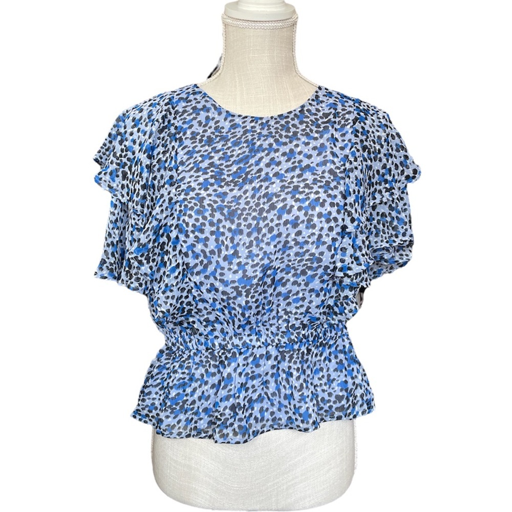 EXPRESS Leopard Print Tiered Ruffle Sleeve Peplum Top